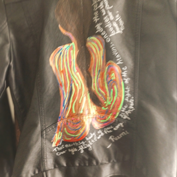Hand painted womens leather jacket. Rumi Quote - Picture 1 of 3